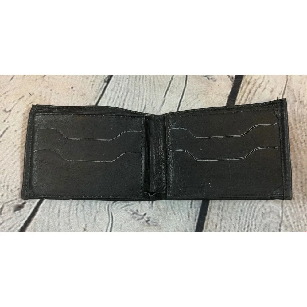 Costa Rica Black Leather Wallet Palm Tree Travel‎ Souvenir Bi-Fold